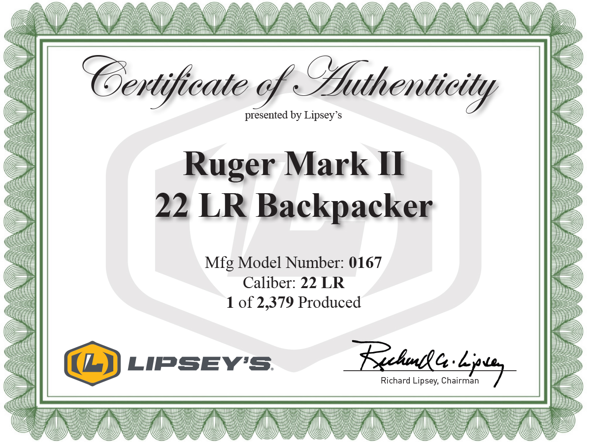Lipsey's Exclusive Ruger Mark II Deluxe Certificate of Authenticity
